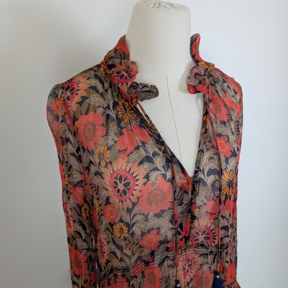 By Anthropologie The Marais Printed Chiffon Maxi Dress Long Sleeve - Picture 9 of 15